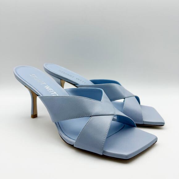 Stuart Weitzman Womens Carmen 75 Slides US 9 Light Blue Leather Heel NIB - Picture 7 of 14